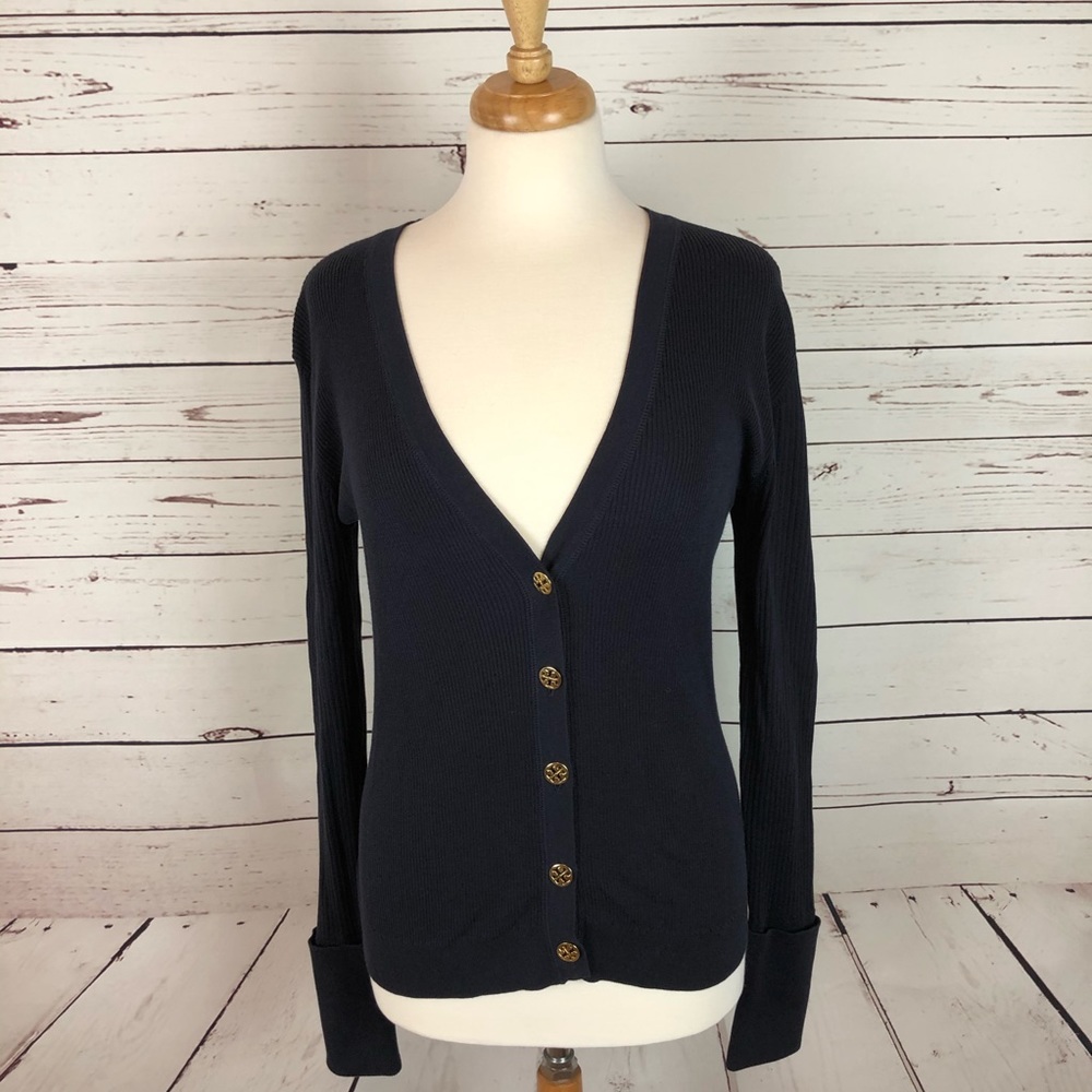Tory Burch Shrunken Simone Cardigan In Navy